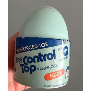L'eggs Control Top Vintage Pantyhose Queen Size Nude Reinforced Toe 80's Egg New